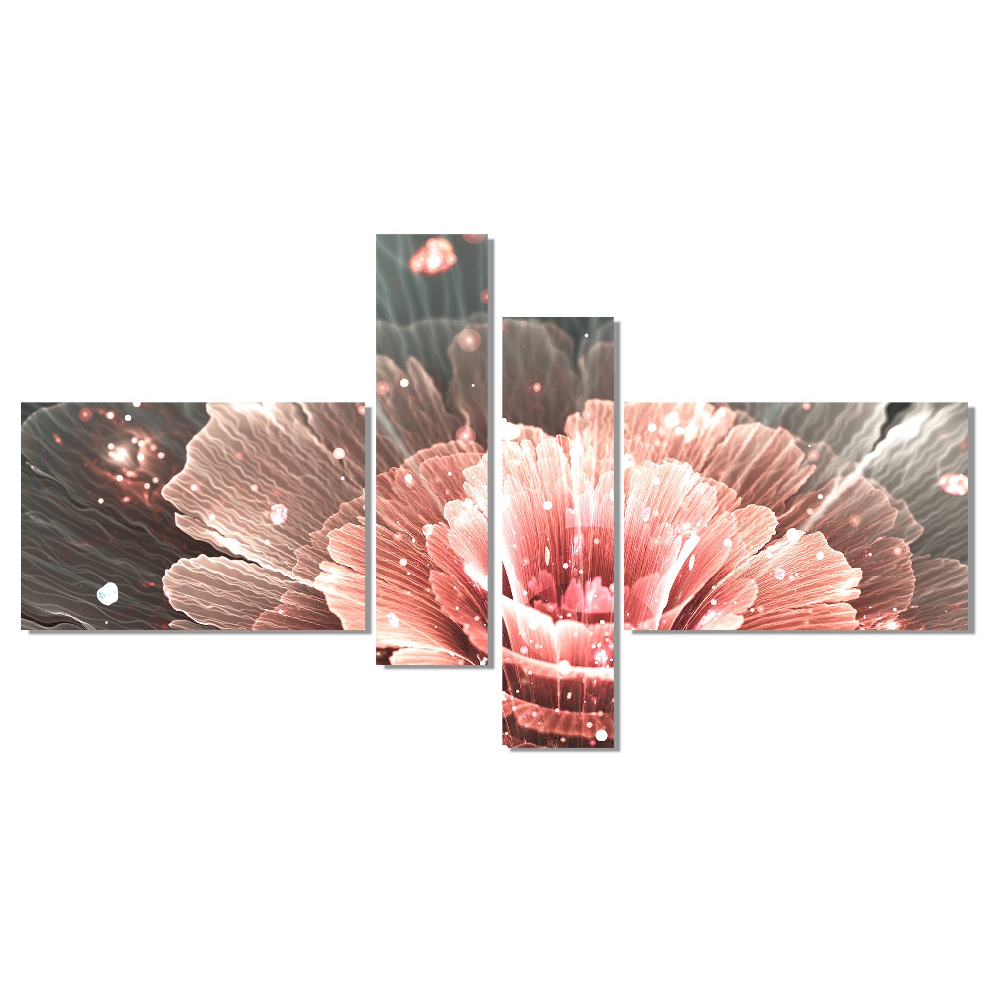 Designart - Abstract Fractal Pink Gray Flower - Floral Art Canvas Print